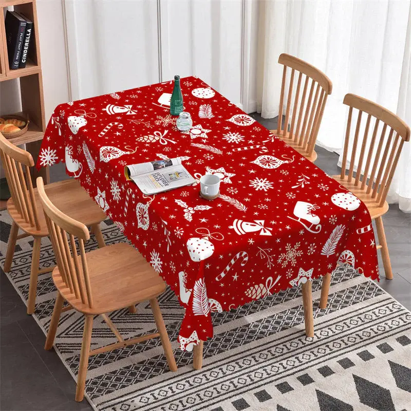 Jingle Bell Candy Cane Snow Red Christmas Tablecloth - Aperturee