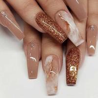 Gradient Glitter Marble Pattern Fake Nails with Jelly Glue & Rubbing Strip, 24pcs Removable Nail Art Kit, Artificial Full Cov...