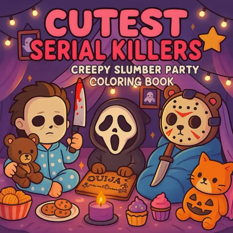 Cutest Serial Killers: Creepy Slumber Party Coloring Book for Adults and Teens: Adorable Yet Creepy of Slasher Icons in Pajam...