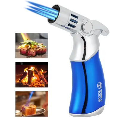 (Butane Gas Not Included)   Butane Torch, Mini Blow Torch, Premium 4 Flame Big Kitchen Torch Lighters with Adjustable Refilla...