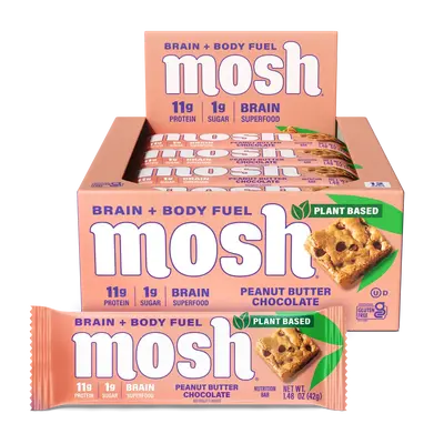 MOSH Plant Based Peanut Butter Chocolate Keto Protein Bars, High Protein, Gluten Free, Brain Healthy Snack with Ashwagandha, ...