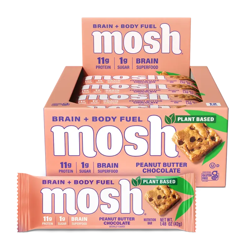 MOSH Plant Based Peanut Butter Chocolate Keto Protein Bars, High Protein, Gluten Free, Brain Healthy Snack with Ashwagandha, ...