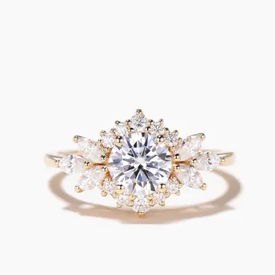 1ct Round Cut Moissanite Diamond Halo Cluster Engagement Ring Women