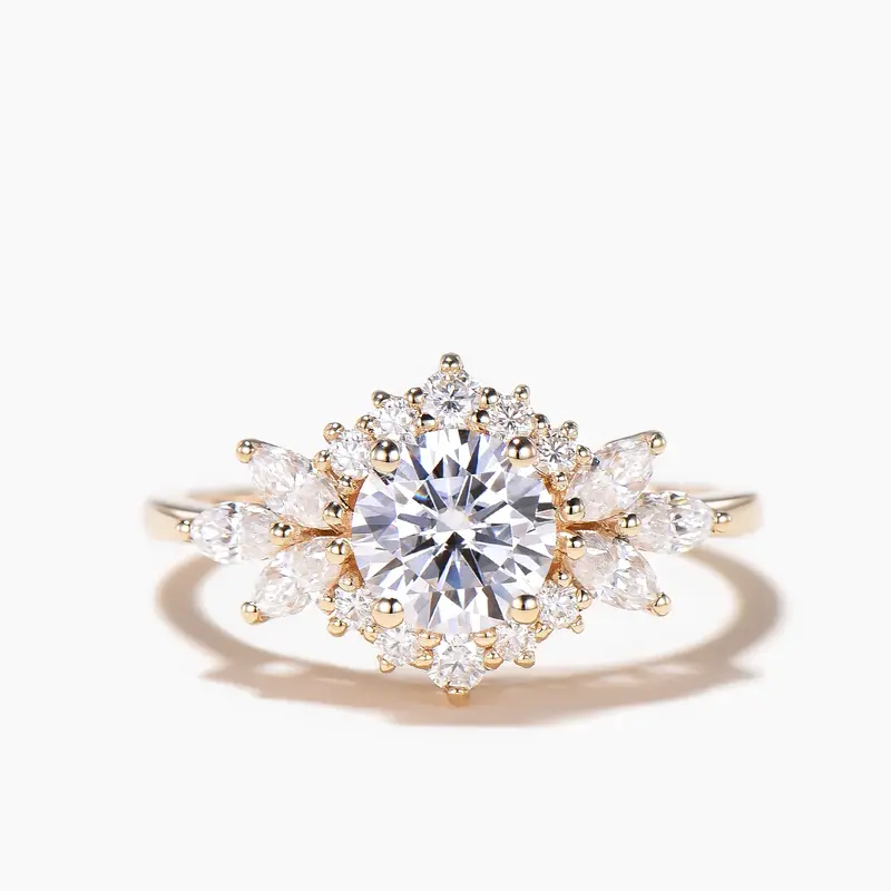 1ct Round Cut Moissanite Diamond Halo Cluster Engagement Ring Women