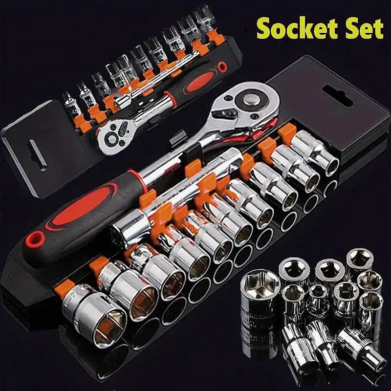 1/4 Wrench Socket Set, Multipurpose Car Boat Motorcycle Bicycle Repairing Tool, Professional Hand Tool Set for Home & Office