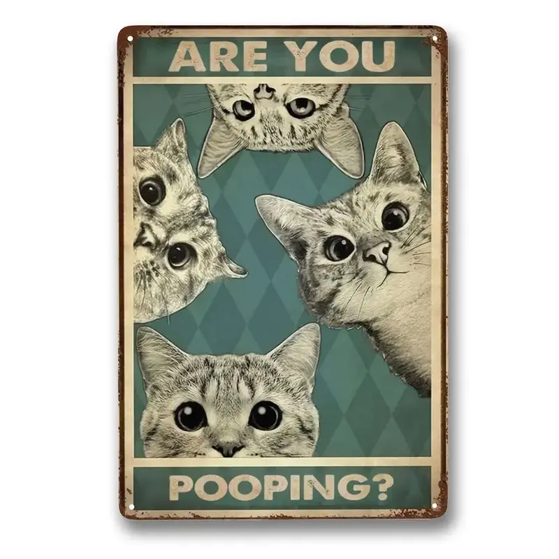 Cute Cat Decorative Art Plaque without Frame, 1 Count are you Pooping Retro Cat Art Sign, Wall Decoration Square Art Sign for...