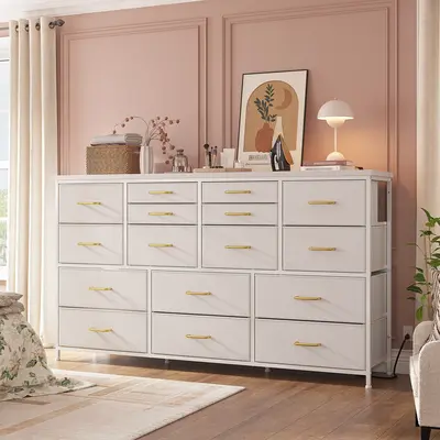 【Fall Deals For You】Raybee Furniture Dresser with 12/16 Drawers, Multifunctional TV Stand with Charging Station & USB Por...