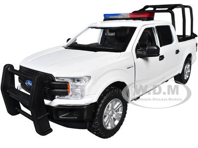 2019 Ford F-150 Lariat Crew Cab Pickup Truck with Bed Cage White with Flashing Light Bar and Front and Rear Lights and Sounds...