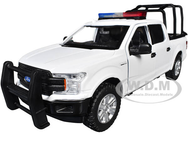 2019 Ford F-150 Lariat Crew Cab Pickup Truck with Bed Cage White with Flashing Light Bar and Front and Rear Lights and Sounds...
