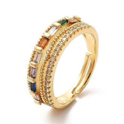 Colorful Glass Rectangle & Cubic Zirconia Adjustable Ring