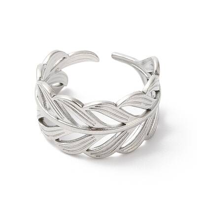 Non-Tarnish 304 Stainless Steel Leafy Branch Open Cuff Ring for Women