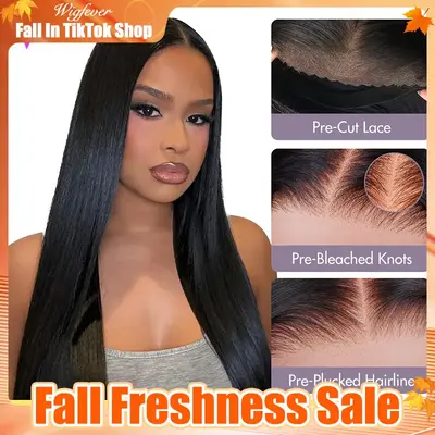 Wigfever Wear Go Glueless Silky Straight Wigs Pre Bleached And Pre Cut 7*4 Lace Human Hair Lace Front Wigs Beginner Friendly ...