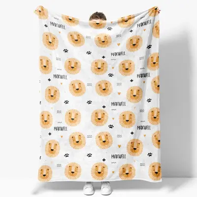 Cute Lions Step And Repeat Custom Blanket With Name - Aperturee