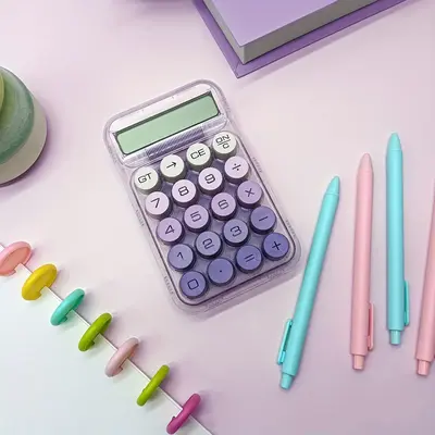 Large 10-digital Display Battery Powered Transparent Calculator (without Battery), Cute Aesthetic Design with Responsive Butt...