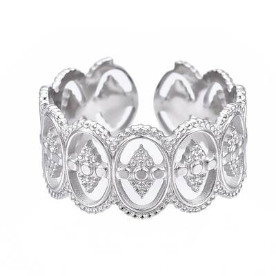 Non-Tarnish 304 Stainless Steel Oval with Rhombus Wrap Open Cuff Ring