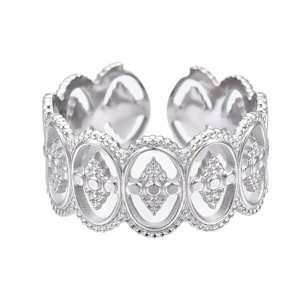 Non-Tarnish 304 Stainless Steel Oval with Rhombus Wrap Open Cuff Ring
