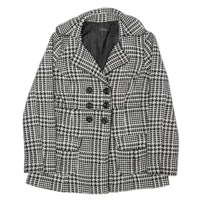 B WEAR Pea Coat Black Wool Houndstooth Womens M