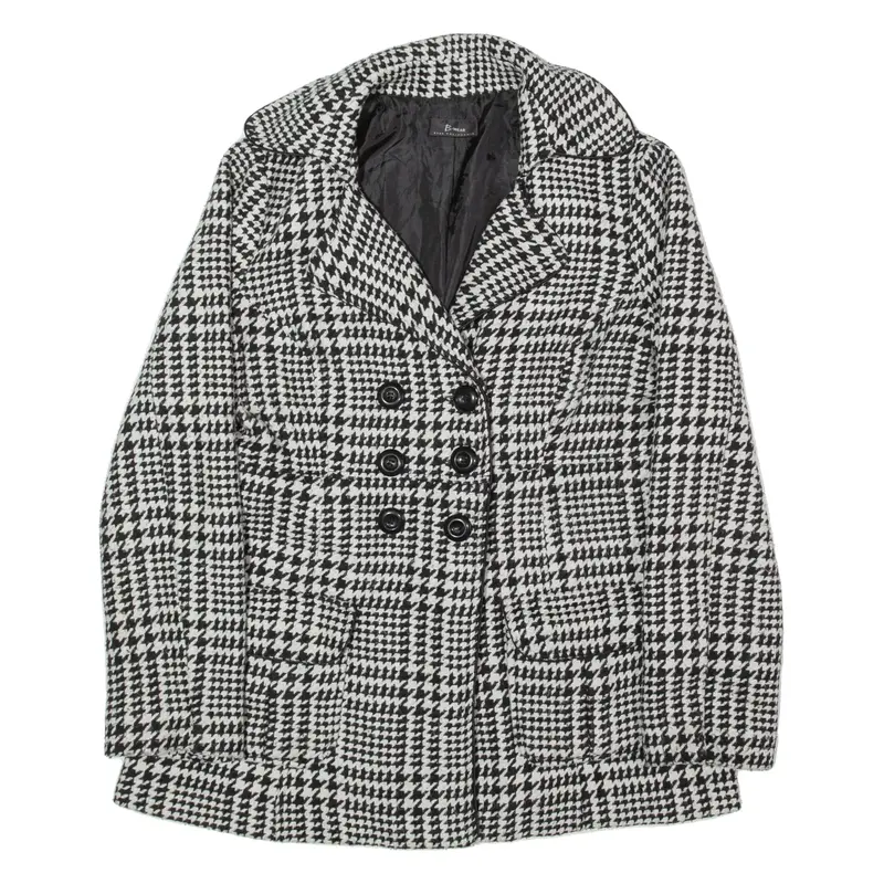 B WEAR Pea Coat Black Wool Houndstooth Womens M