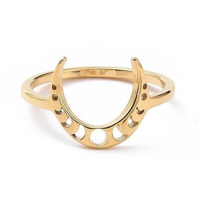 201 Stainless Steel Moon Phase Finger Ring for Women