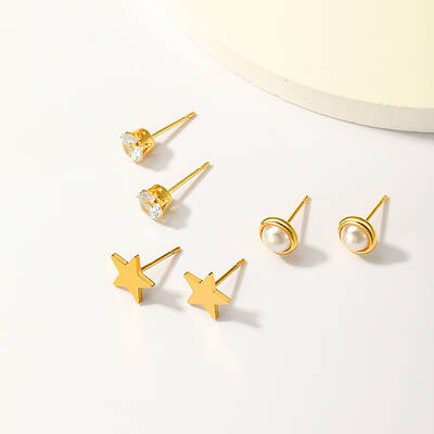 Elegant 18K Gold Plated 3 Pairs Fashion Casual Earrings Set for Women