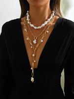 Boho Style Faux Pearl Decorated Necklace Set, Vintage Trendy Pendant Necklace & Chain Necklace & Choker, Chic Jewelry Set for...