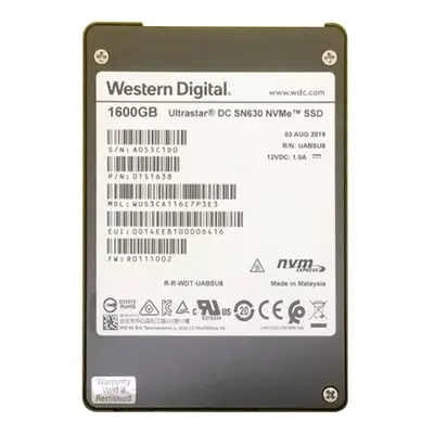Western Digital 0TS1638 | Ultrastar DC SN630 Series 1.6TB 3D NAND Triple-Level Cell PCI Express 3.1 x4 NVMe U.2 2.5-inch Soli...