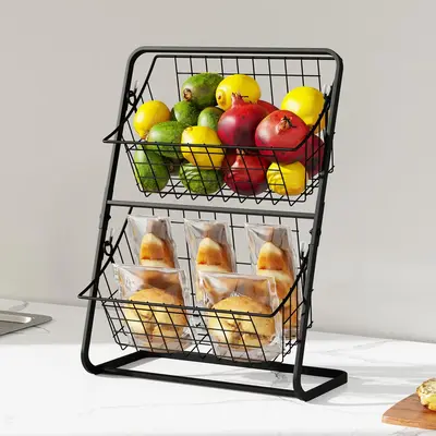 Kitchen Countertop Fruit Basket, 1 Count 2-layer Removable Fruit & Vegetable Storage Basket, Kitchen Multifunctional Condimen...