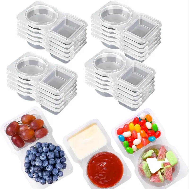 Double Compartment Condiment Container, 20pcs/set Reusable Snack Container with Lid, Sauce Containers, Condiment Containers f...