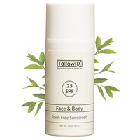 TallowRX Non-Toxic Sunscreen SPF 25 & 50 with Non-Nano Zinc Oxide - Face & Body - Natural Mineral Sun Protection with Red Ras...