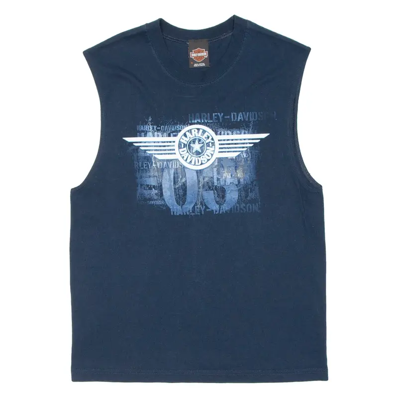 HARLEY DAVIDSON Mens Biker Vest Blue Sleeveless M