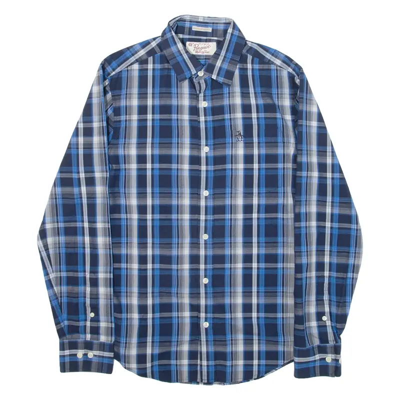 PENGUIN Heritage Slim Fit Mens Shirt Blue Check Long Sleeve S