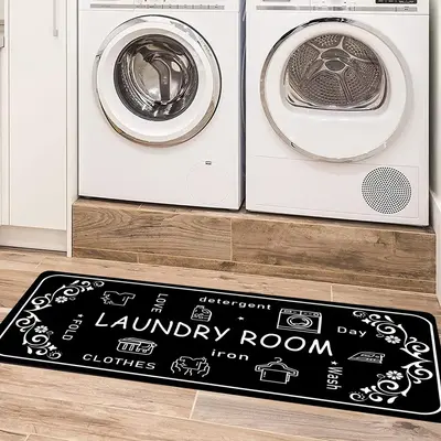 Soft Laundry Room Letter Design Mat, 1 Count Non-slip Area Rug, Decorative Floor Mat For Home Living Room Bedroom Kitchen Bat...