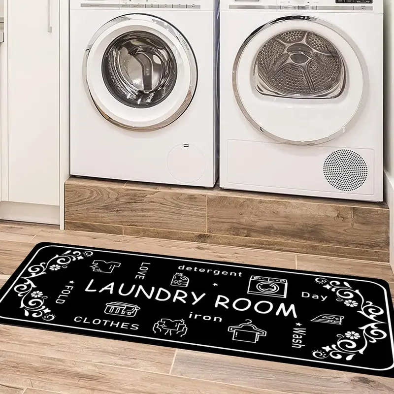 Soft Laundry Room Letter Design Mat, 1 Count Non-slip Area Rug, Decorative Floor Mat For Home Living Room Bedroom Kitchen Bat...