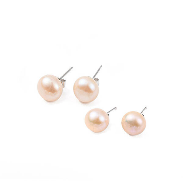 Natural Pearl Round Bead Stud Earrings