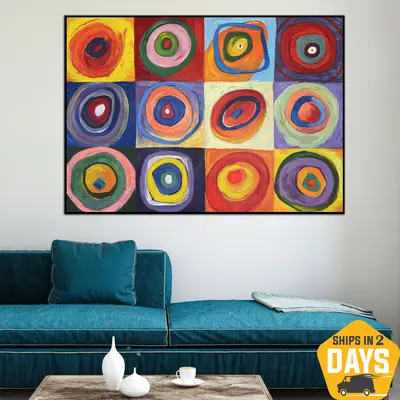 Colored Circles Abstract Shapes Modern Colorful Art Kandinsky Style Paintings On Canvas Artwork for Room | PLANETS COLOR 48&q...