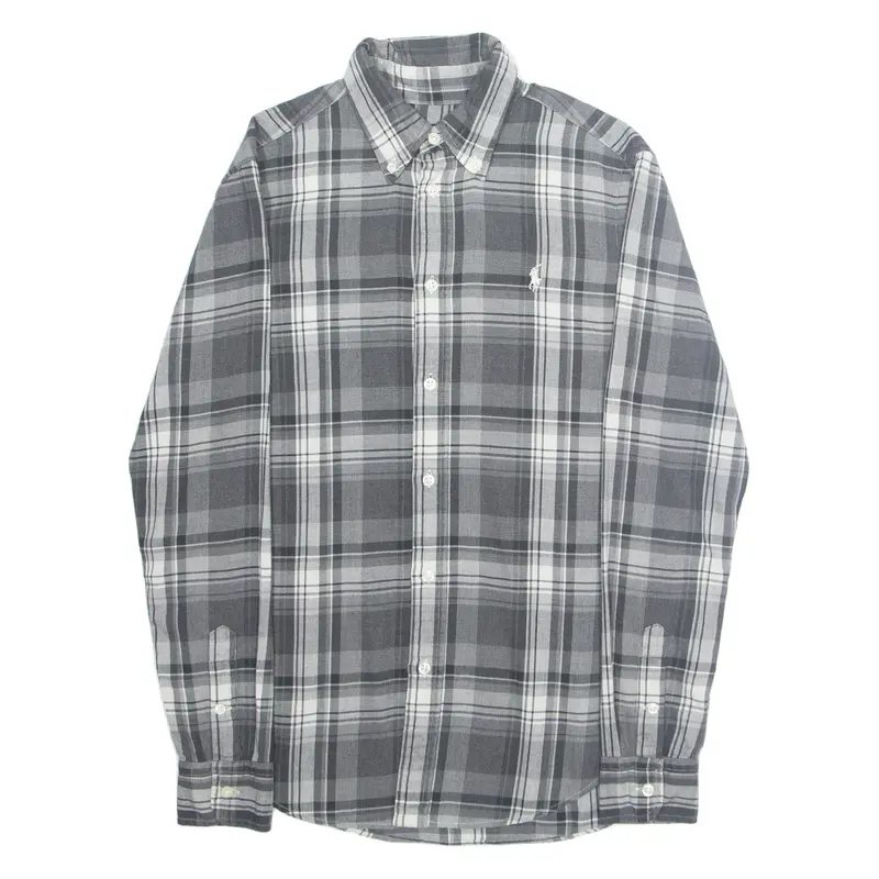 RALPH LAUREN Mens Flannel Shirt Grey Plaid Long Sleeve S