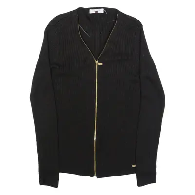 CALVIN KLEIN Zip Up Womens Top Black Long Sleeve XS