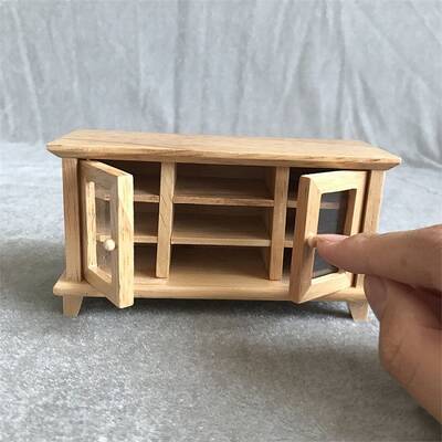 1:12 Dollhouse DIY Miniature Furniture Wood Color/White Double Door TV Cabinet Storage