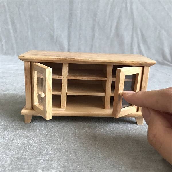 1:12 Dollhouse DIY Miniature Furniture Wood Color/White Double Door TV Cabinet Storage