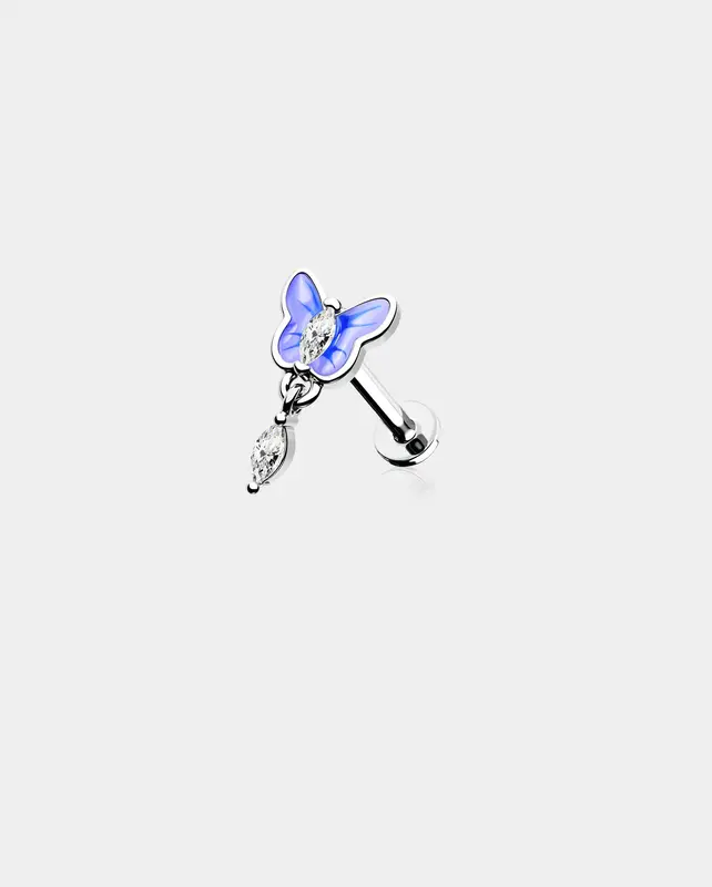 Blue Butterfly Internally Threaded Cartilage Stud