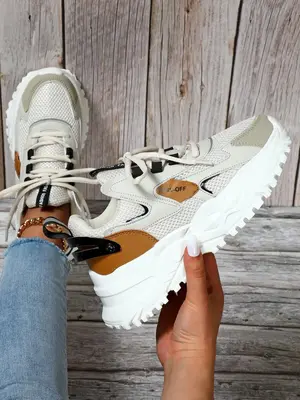 Men's Minimalist Casual Colorblcok Round Toe Chunky Sneakers, 2024 Fall New Fashionable Sporty Letter Design Lace Up Chunky S...