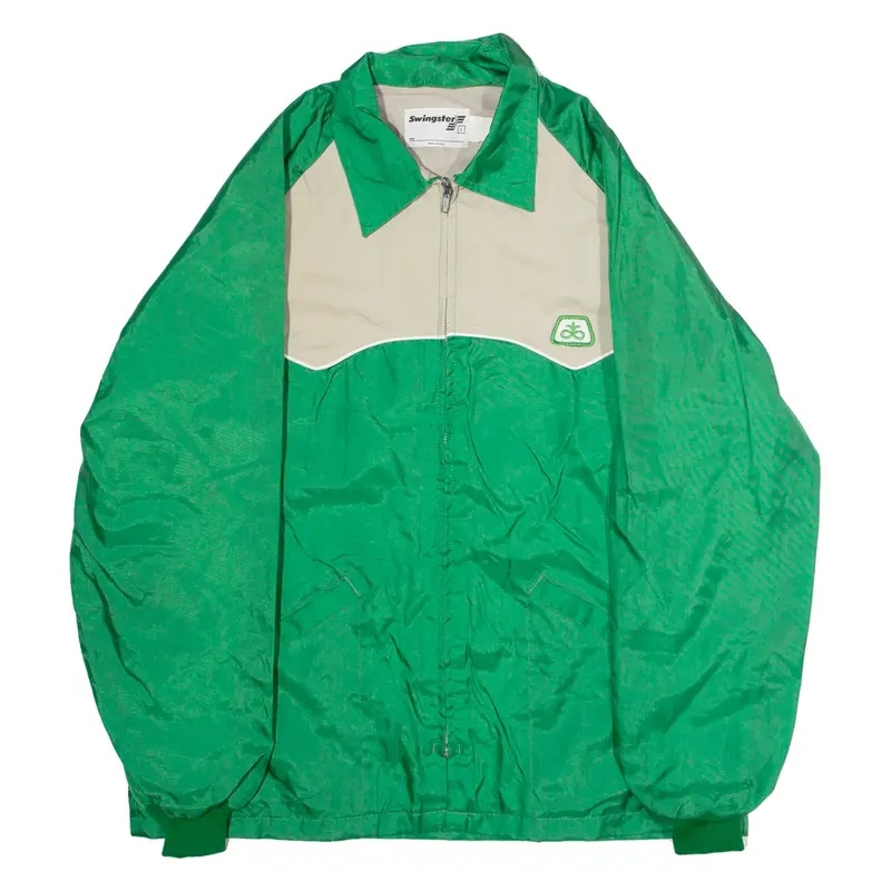 SWINGSTER Mens Windbreaker Jacket Green Nylon 80s Colourblock L
