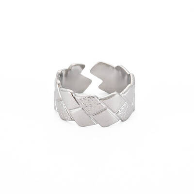 Non-Tarnish 304 Stainless Steel Grooved Open Cuff Ring for Women