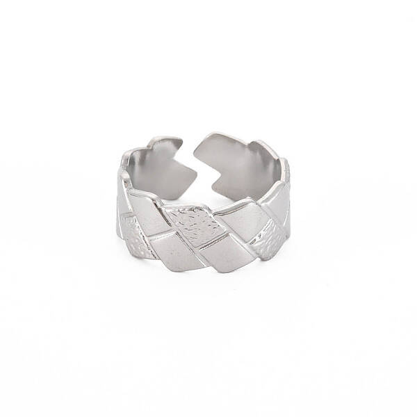 Non-Tarnish 304 Stainless Steel Grooved Open Cuff Ring for Women