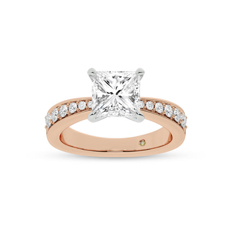 Rome Classic Pavé Set Princess Cut Lab Grown Diamond Engagement Ring | 10K Rose Gold 2 1/3 CT. TW.