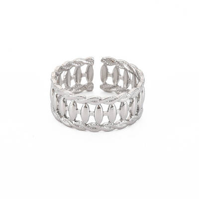 Non-Tarnish 304 Stainless Steel Oval Wrap Open Cuff Ring for Women