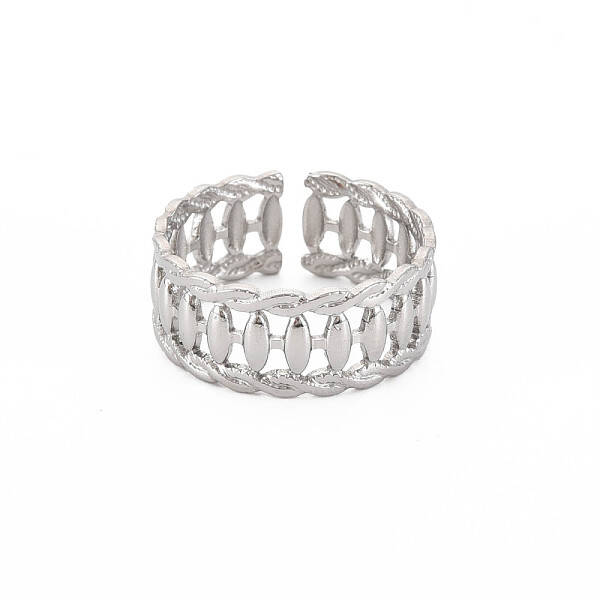 Non-Tarnish 304 Stainless Steel Oval Wrap Open Cuff Ring for Women
