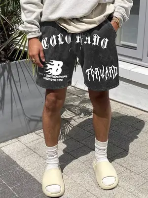 Unisex's Letter Print Drawstring Shorts, Street Fashion Casual Shorts for Daily Wear, Men's Bottoms for Summer, Athleisure Ca...