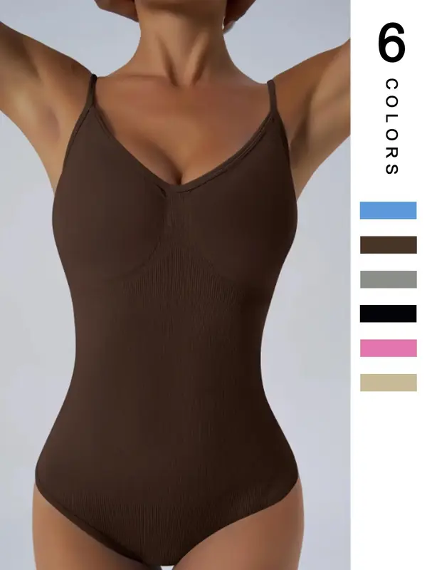 Women's Solid Backless Sleeveless Sports Bodysuit, Bodysuit Shapewear, High Stretch Seamless Quick Drying Cami Bodysuit for Y...