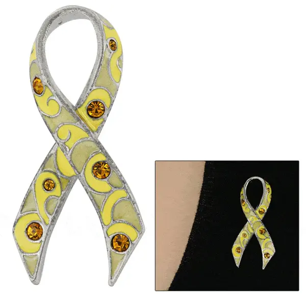 Rhinestone Flourish Yellow Ribbon Pin - Single